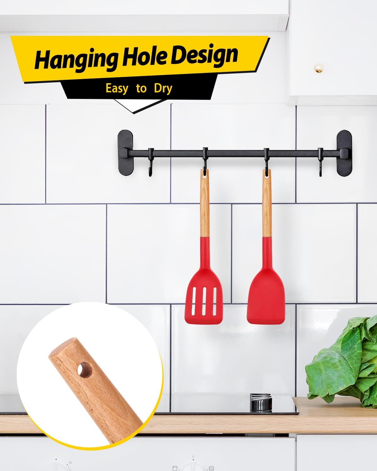 Pack of 2 Silicone Cooking Spatula, Heat Resistant Solid Turner, Non Stick Slotted Spatulas with