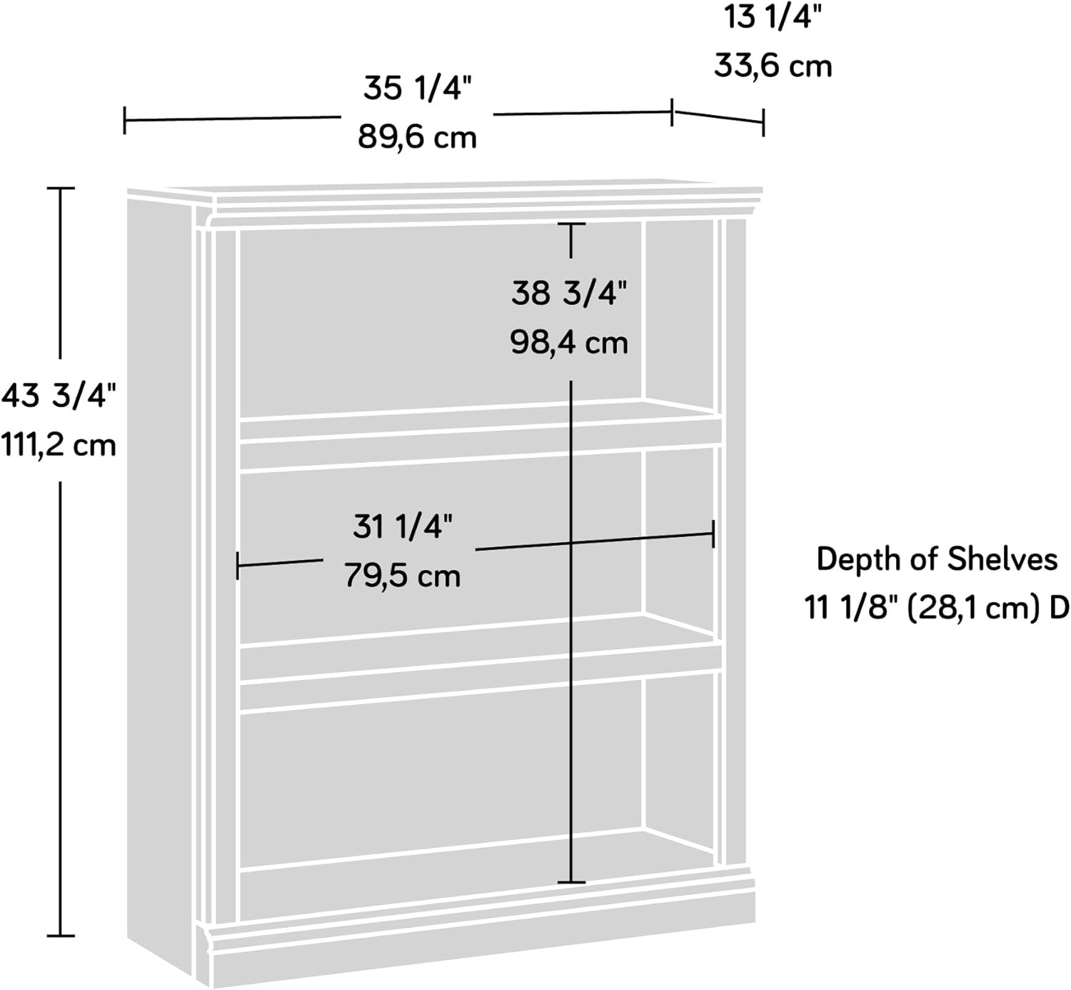 Sauder 3 Tier Book Shelf Wooden Bookcase Multipurpose Bookshelf for Home Office, Living Room, in