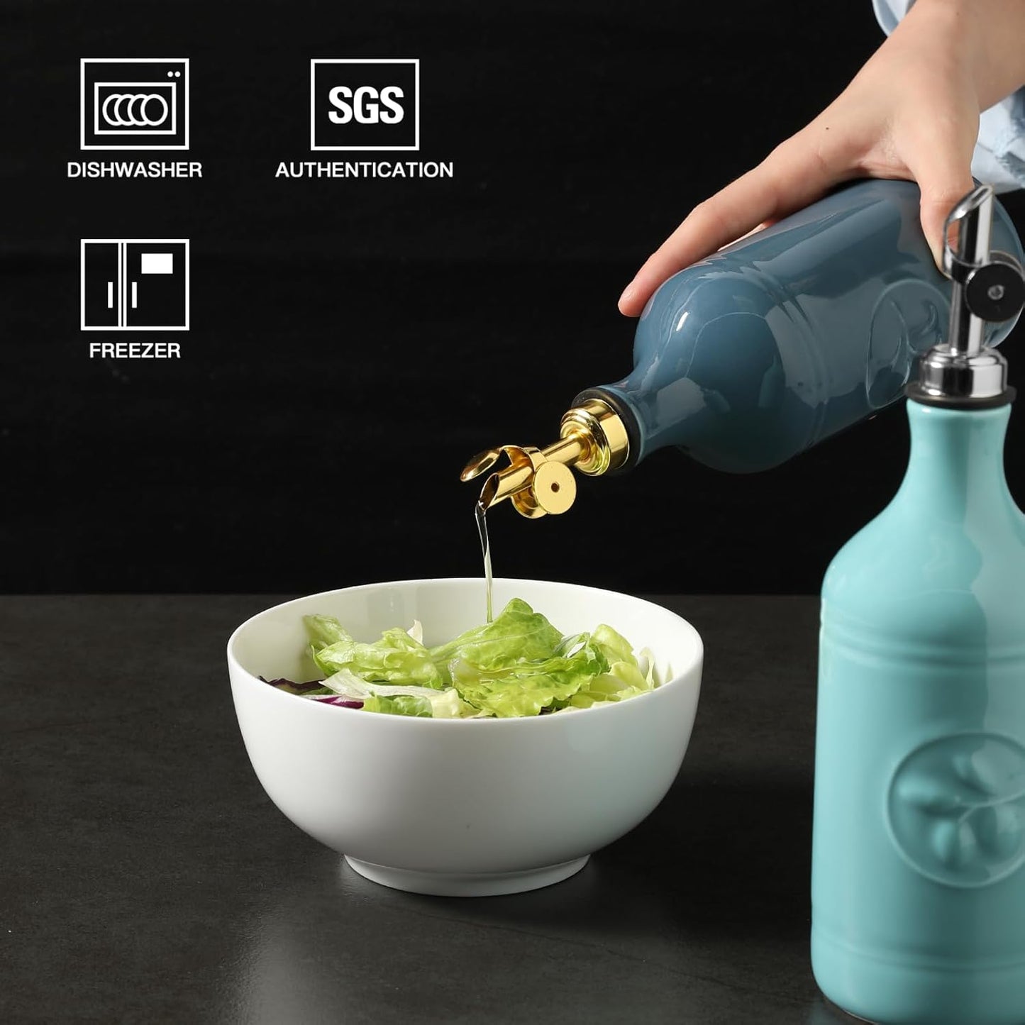 Sweejar 16 Oz Ceramic Olive Oil Dispenser Bottle, Oil Dispenser for Kitchen with Gravity Spout