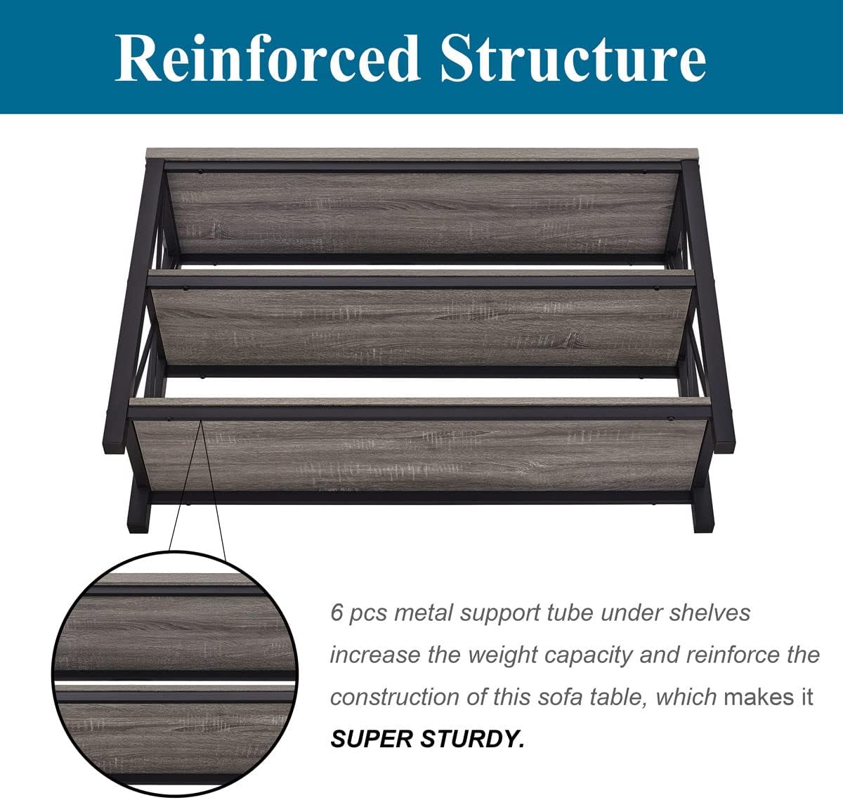 BON AUGURE Rustic Sofa Table Behind Couch, Industrial Console Tables for Entryway, 3 Tier Wood