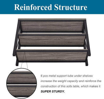 BON AUGURE Rustic Sofa Table Behind Couch, Industrial Console Tables for Entryway, 3 Tier Wood