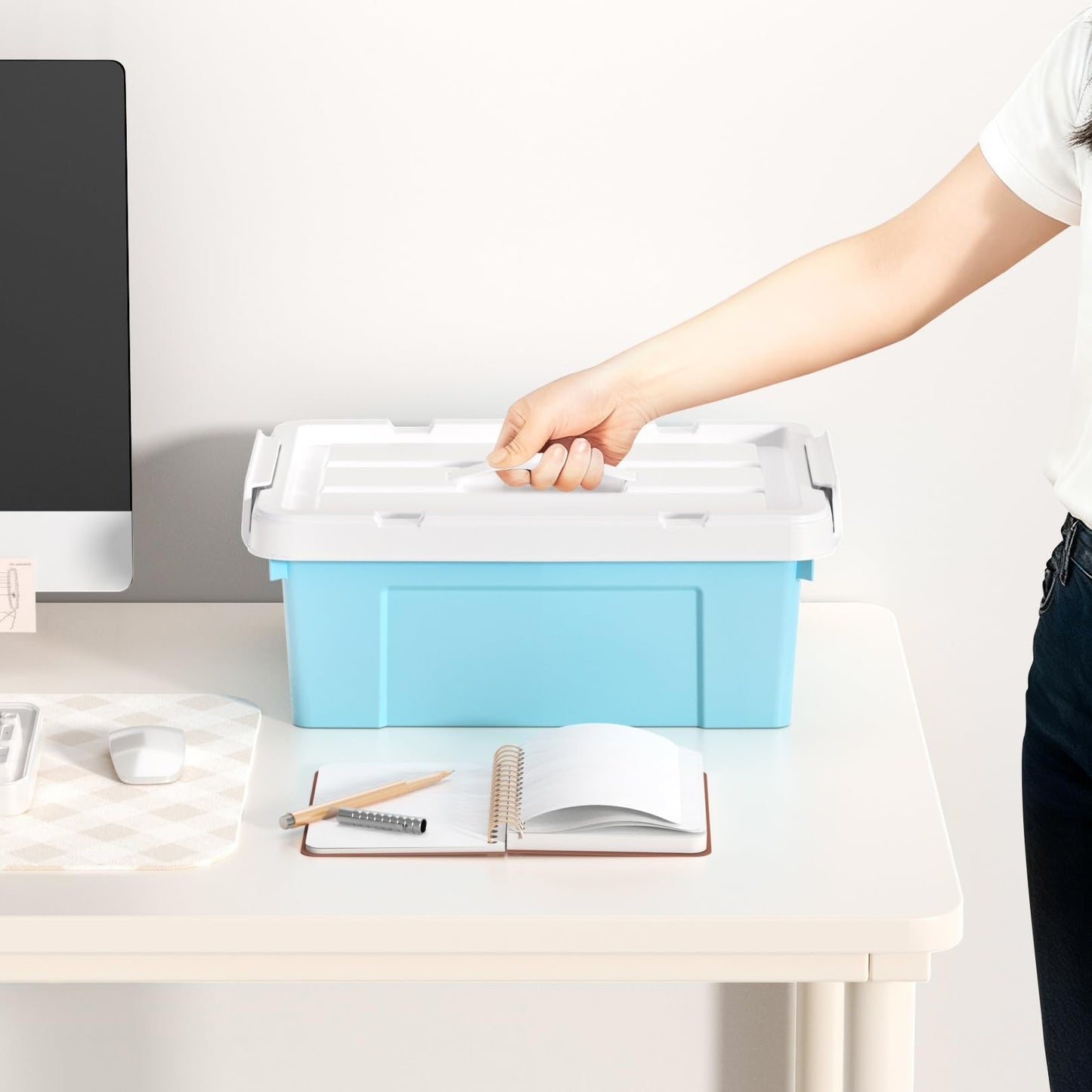 Cetomo Lidded Storage Bin with Handle, Tote Organizing Container with Durable Lid and Secure