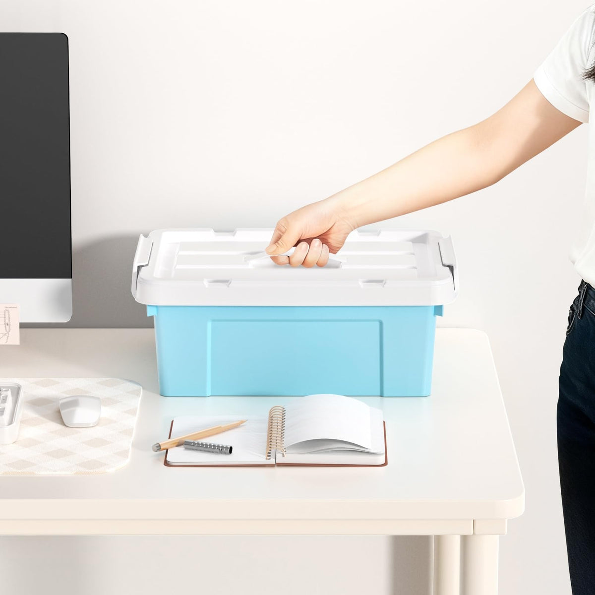 Cetomo Lidded Storage Bin with Handle, Tote Organizing Container with Durable Lid and Secure