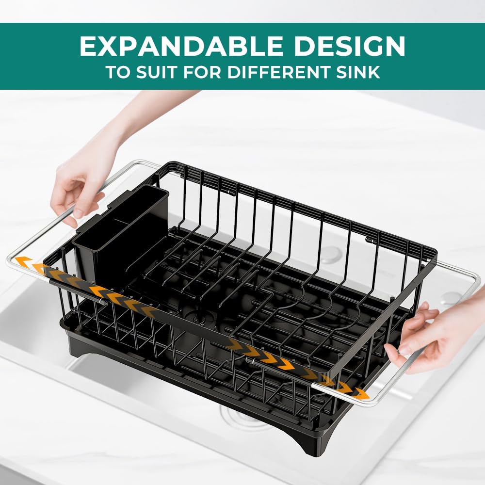 Expandable Dish Drying Rack in Sink, Adjustable Stainless Steel Rustproof Grip Handles Dish Rack