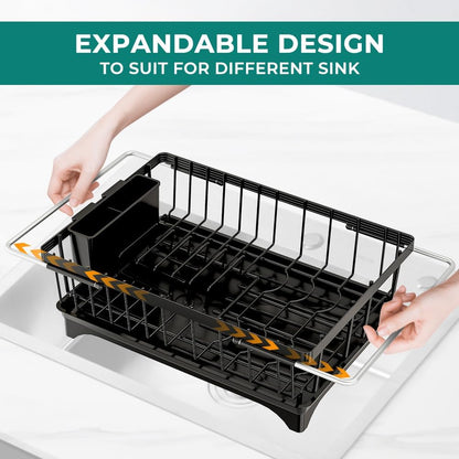 Expandable Dish Drying Rack in Sink, Adjustable Stainless Steel Rustproof Grip Handles Dish Rack