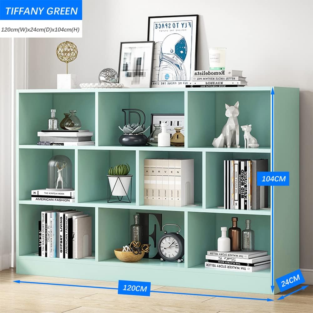 IOTXY Open Shelf Low Bookcase - Wooden 3-Tier Floor Standing Display Cabinet Organizer with Base