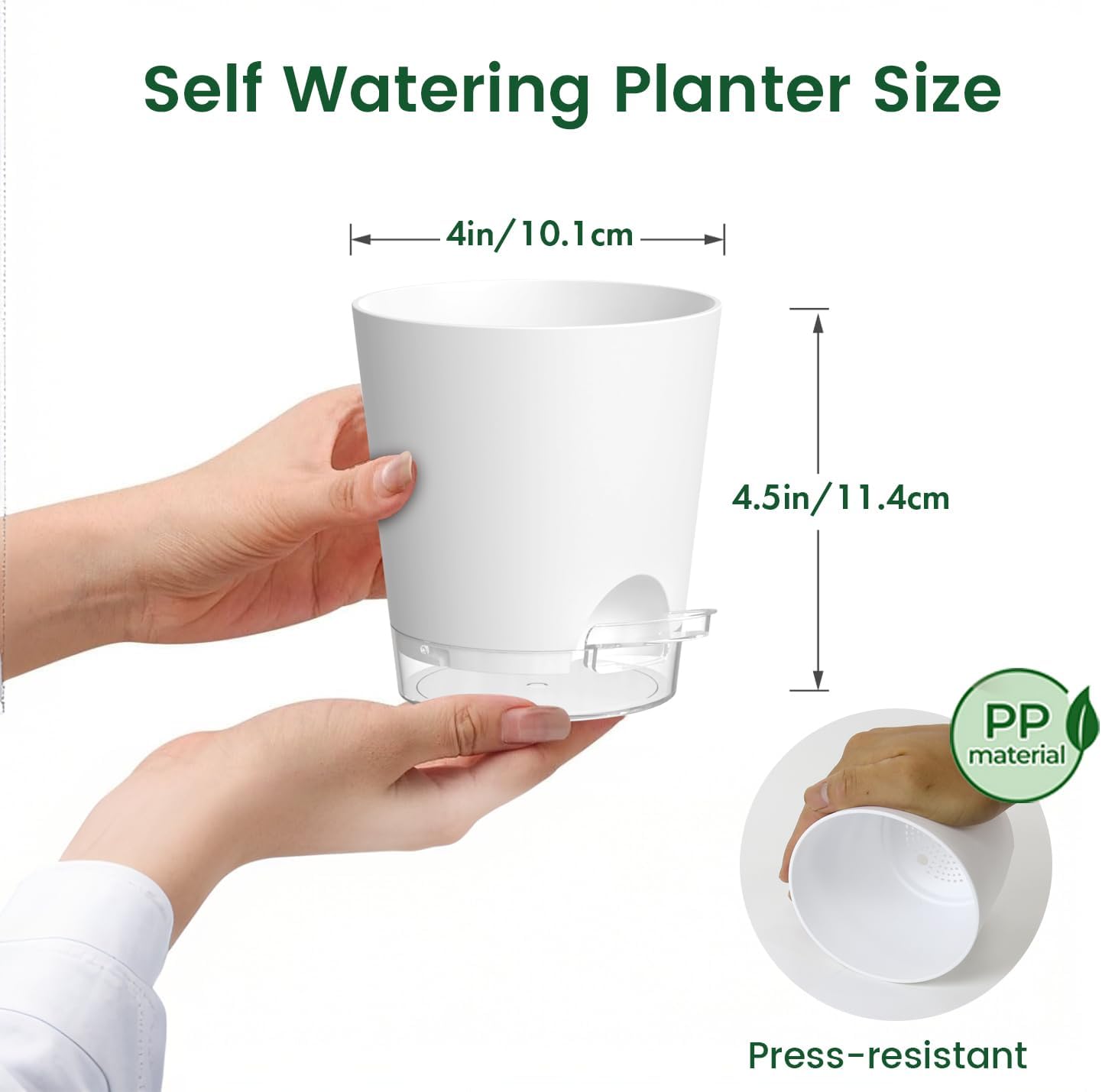 4 inch Self Watering Pots for Indoor Plants, 5 Pack Small Flower Plant Pots with Drainage Holes and