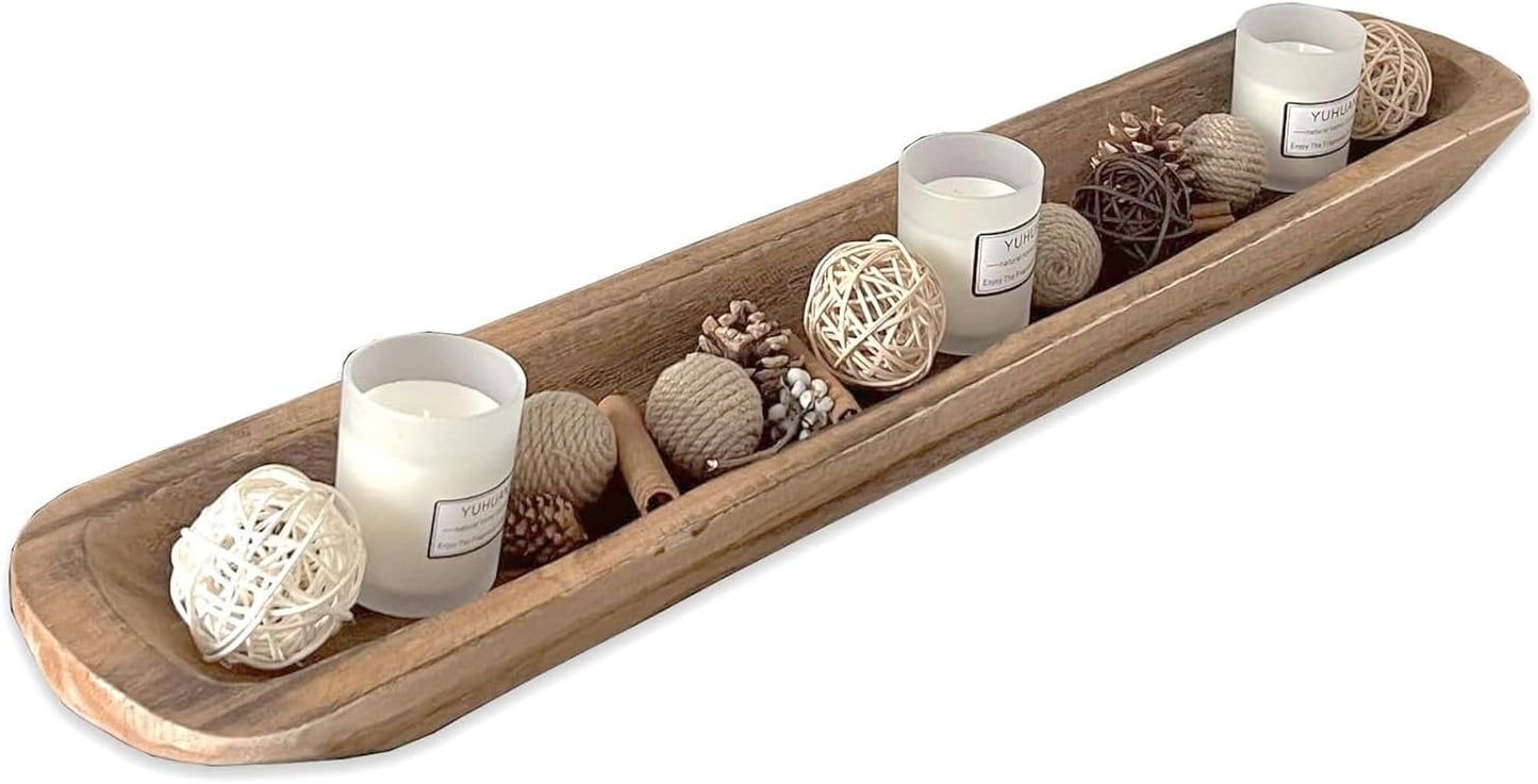 Wooden Dough Bowl Decor, Vintage Wooden Bowl Hand Carved Home Decor for Dining Table Center, Living