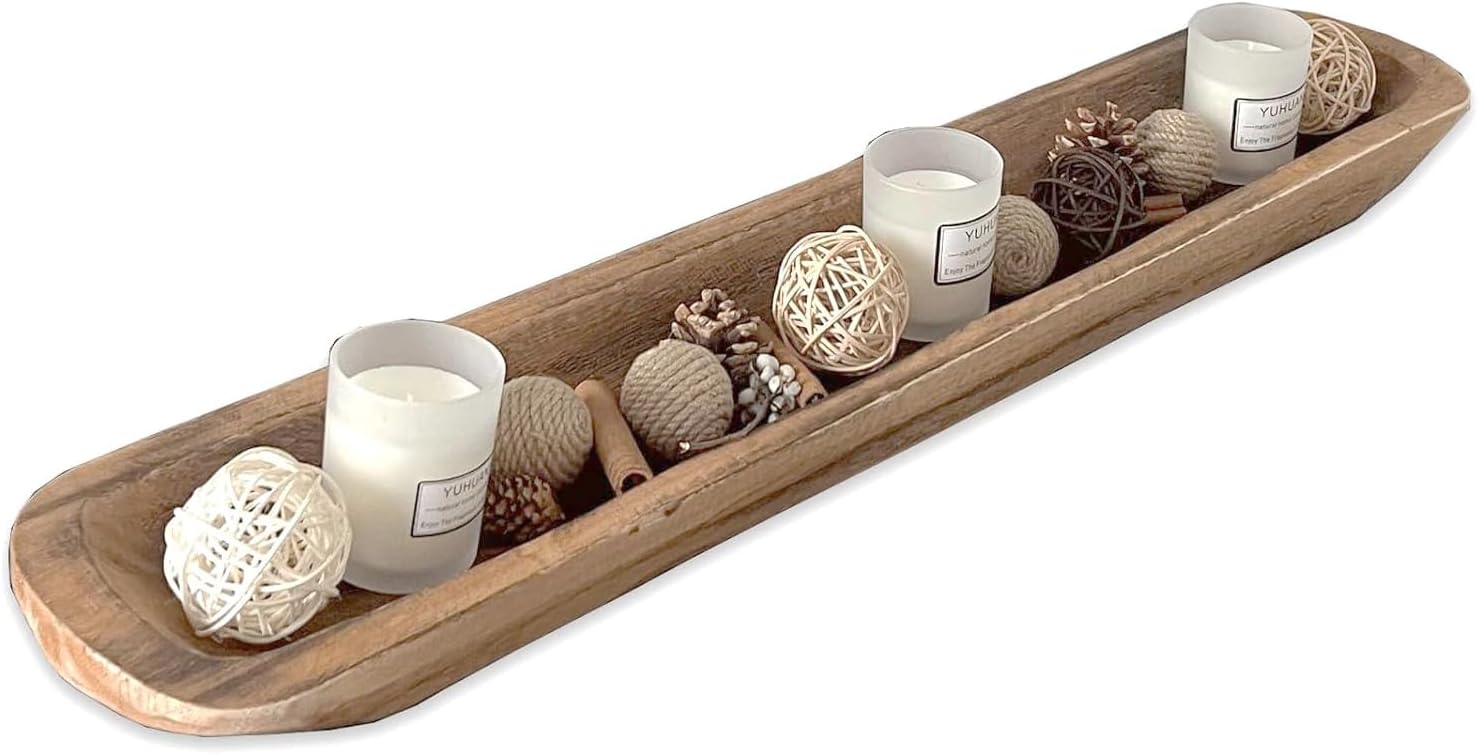 Wooden Dough Bowl Decor, Vintage Wooden Bowl Hand Carved Home Decor for Dining Table Center, Living