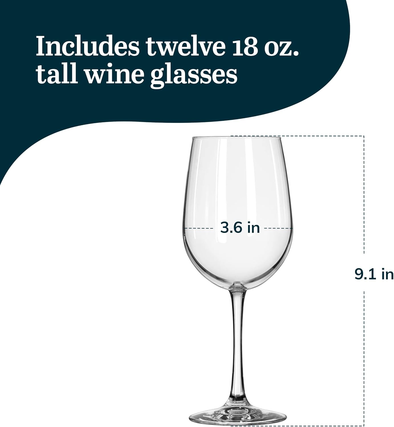 Libbey 7504 Vina Tall Wine Glasses Set, All Purpose Red and White Wine Glasses Set of 12