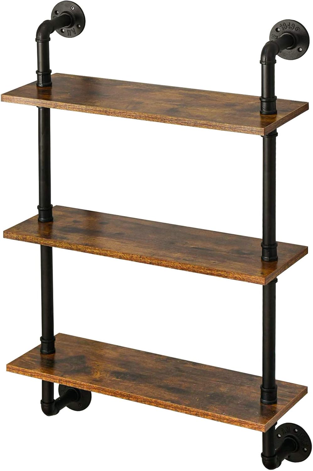 IBUYKE Industrial Pipe Shelves, Pipe Floating Shelves, Rustic Wall Mount Bookcase, 3-Tiers, 23.6"