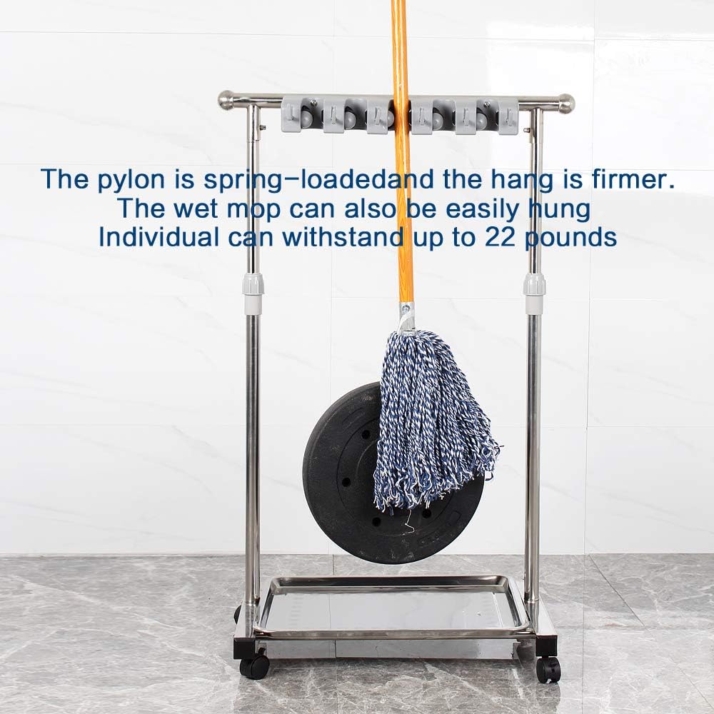 movable mop broom holder put wet mops floor standing cleaning tool rack stainless for schools