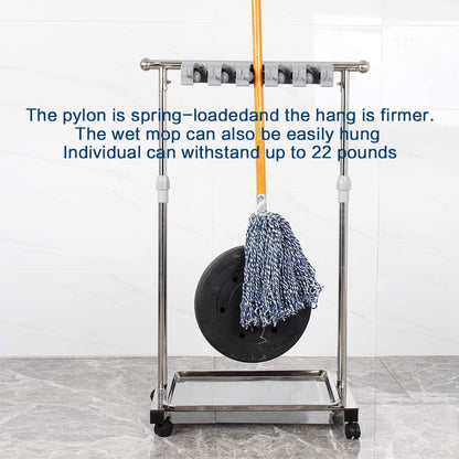 movable mop broom holder put wet mops floor standing cleaning tool rack stainless for schools