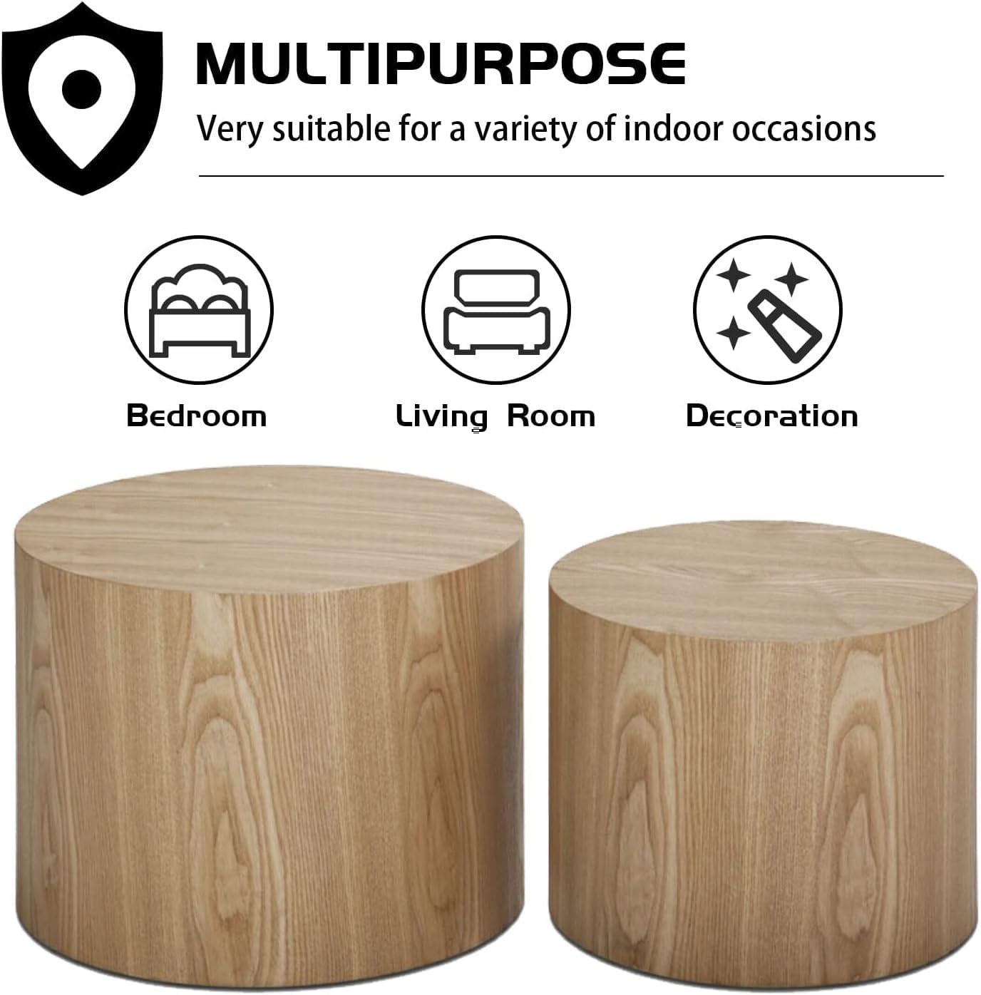 Nesting Coffee Table Set of 2, Modern Round Coffee Table with Non-Slip Feet, Oak Wooden Circle