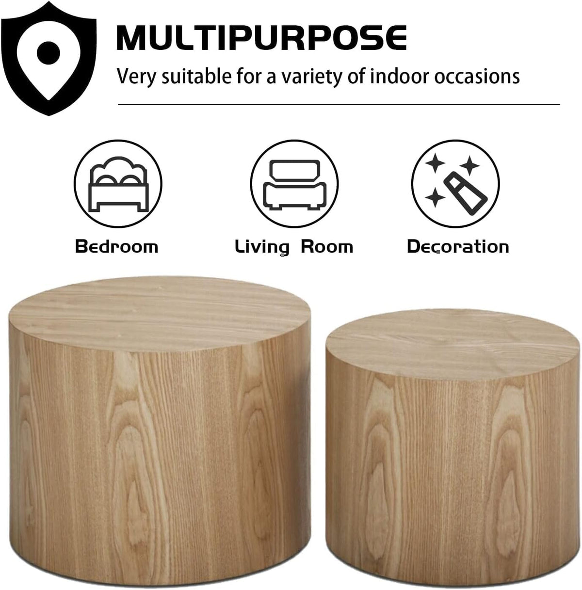 Nesting Coffee Table Set of 2, Modern Round Coffee Table with Non-Slip Feet, Oak Wooden Circle