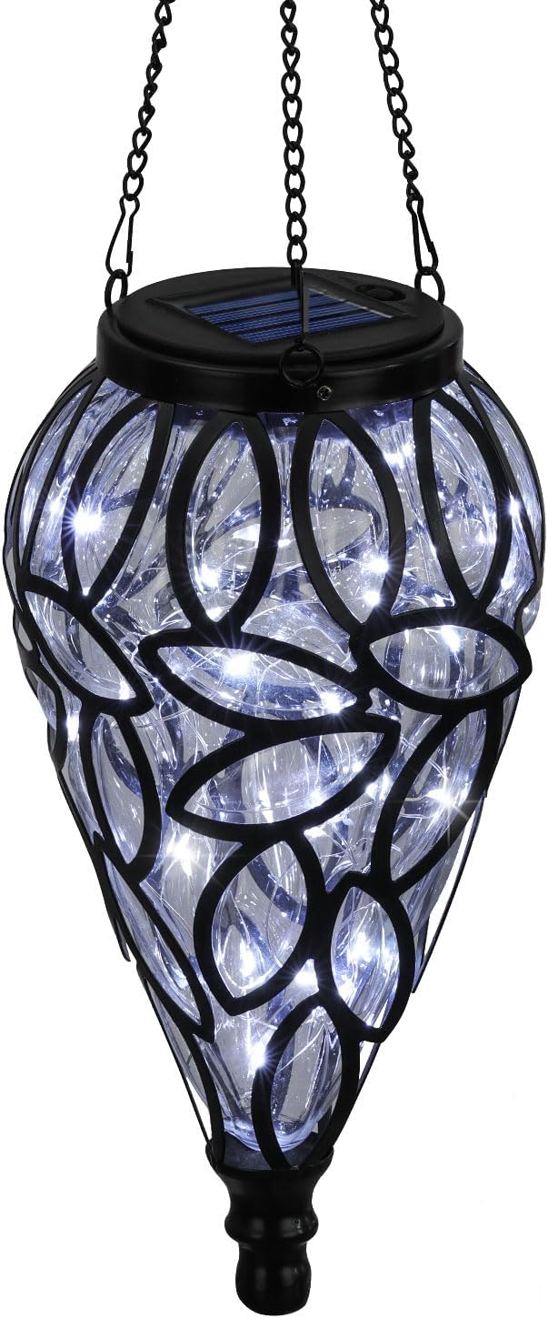 SUNNYPARK Outdoor Plastic Solar Hanging Lantern, 15 Cool White LEDs Twinkle Effect Tear-Shaped
