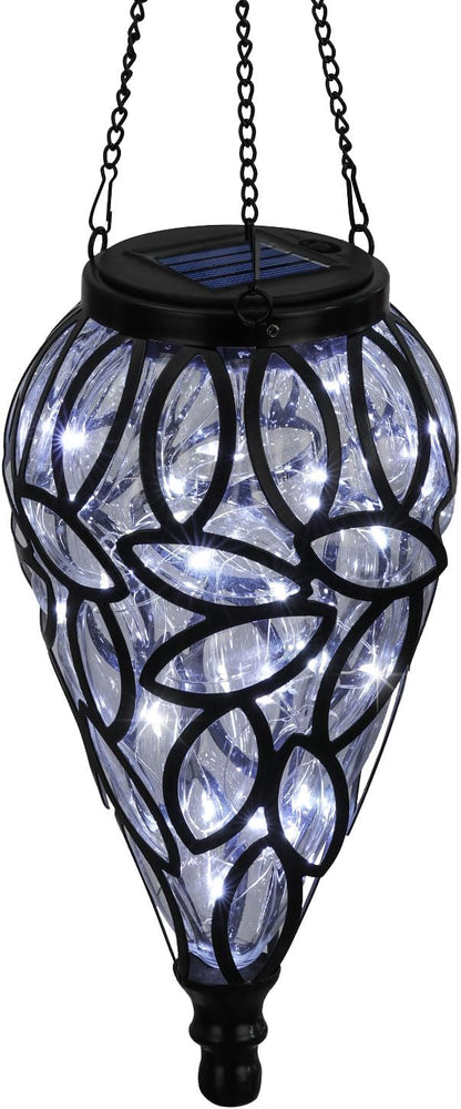 SUNNYPARK Outdoor Plastic Solar Hanging Lantern, 15 Cool White LEDs Twinkle Effect Tear-Shaped