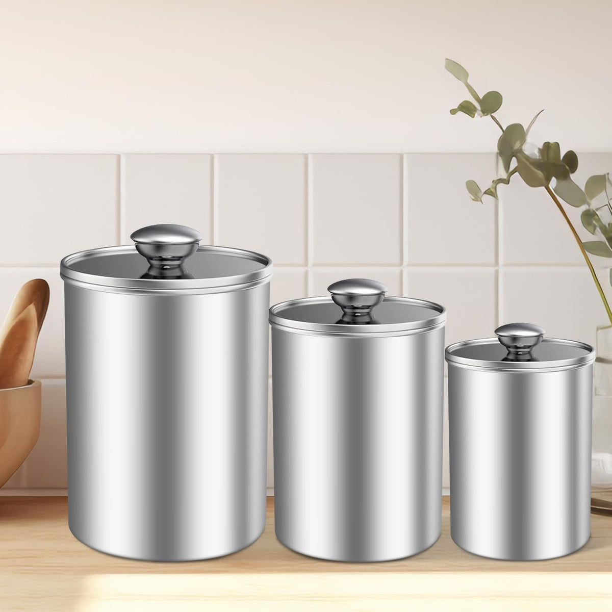 ENLOY Stainless Steel Food Storage Container Set of 3, 88/61/29 oz with Clear Glass Lids - Ideal
