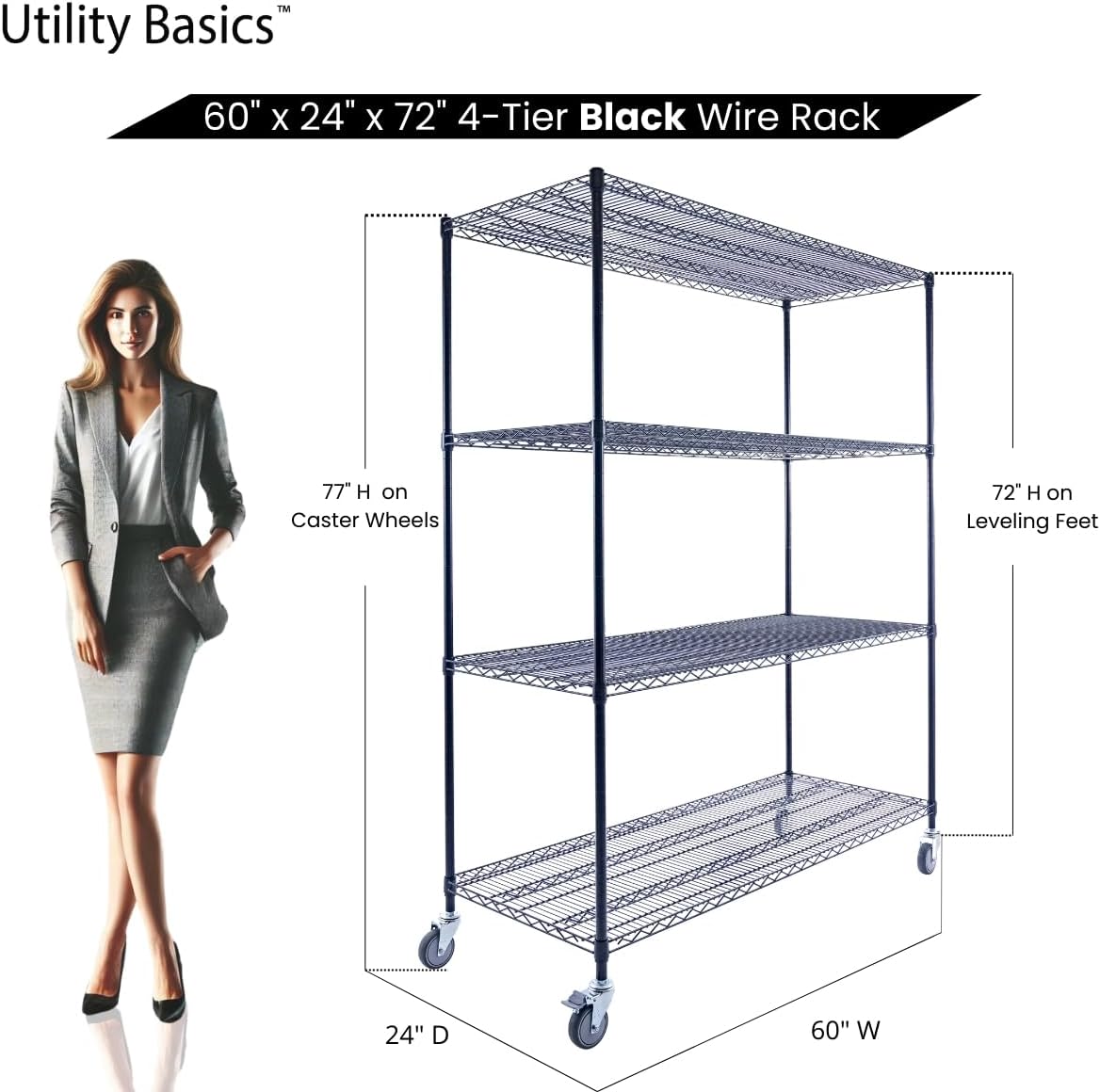 60"x24"x72" Premium Metal Steel 4-Tier Wire Shelving NSF 3200 LBS MAX Capacity Heavy Duty Storage
