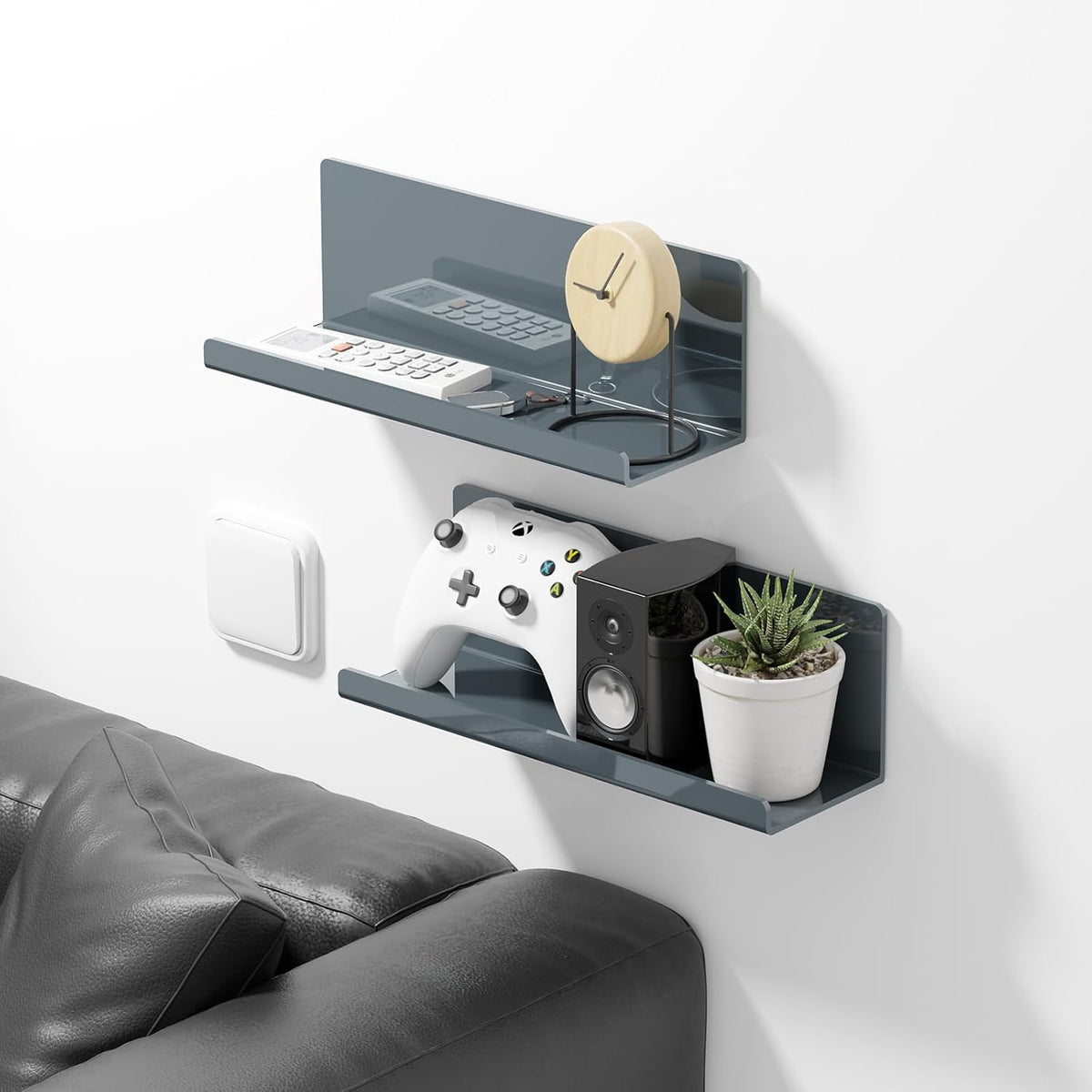 Adhesive Floating Shelves for Wall No Drilling, 12 Inch Acrylic Self Adhesive Shelves, Stick on
