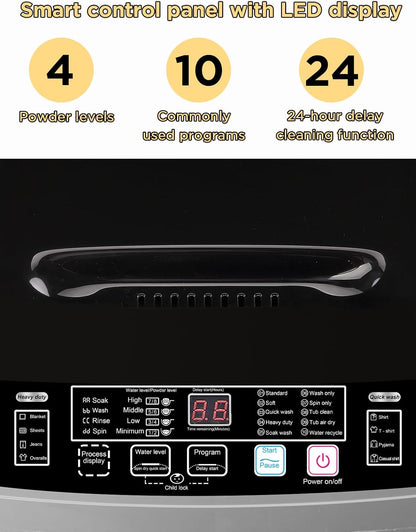 17.7 lbs Full-Automatic Washing Machine with LED Display, Portable Compact Laundry Washer with