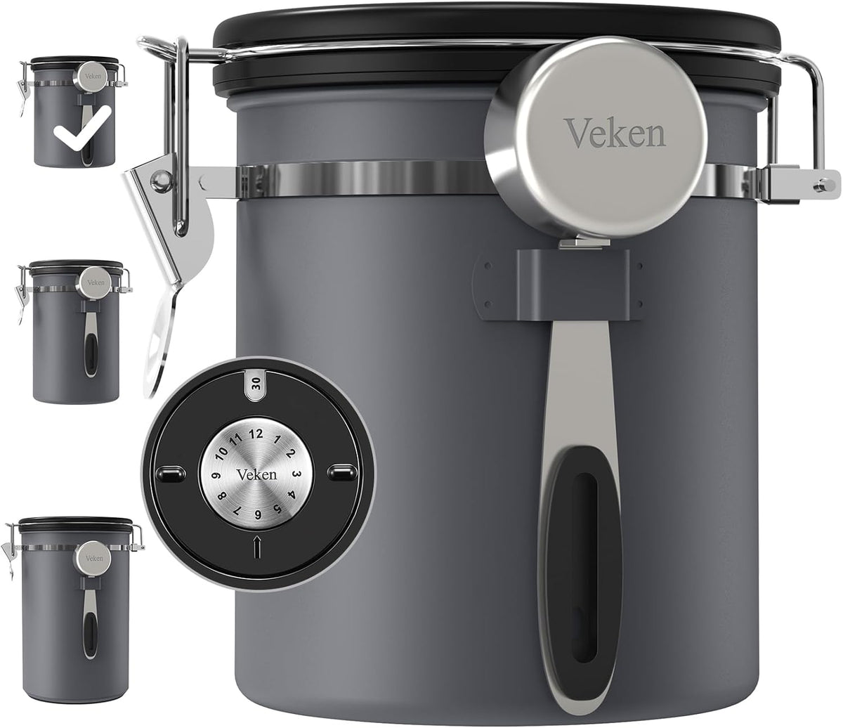 Veken Coffee Canister, Airtight Stainless Steel Kitchen Food Storage Container with Date Tracker