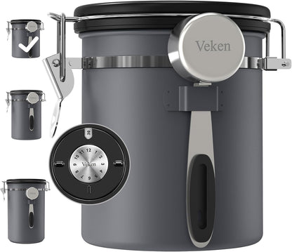 Veken Coffee Canister, Airtight Stainless Steel Kitchen Food Storage Container with Date Tracker