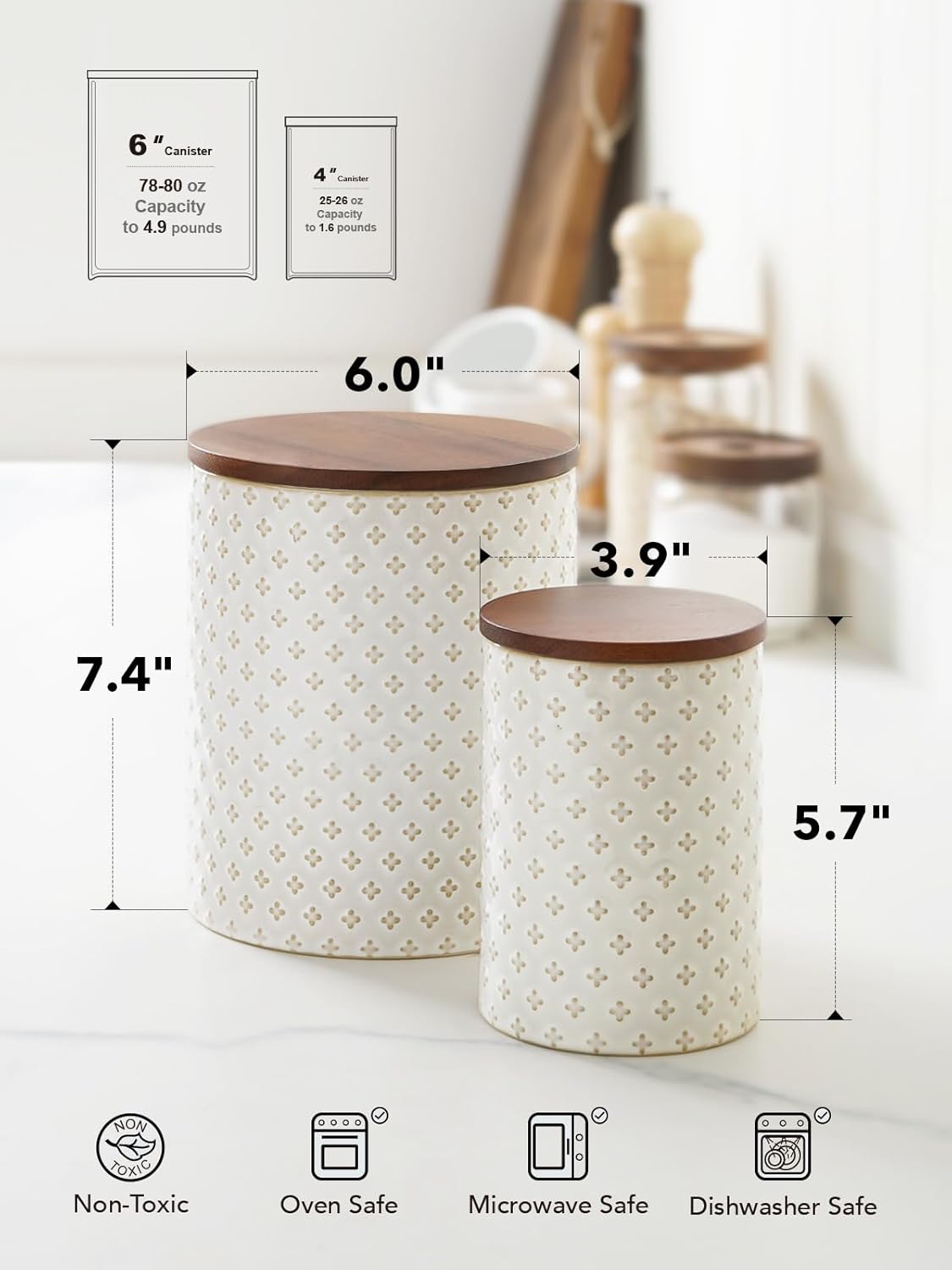LE TAUCI Food Storage Containers with Airtight Lids, 78/25 oz Ceramic Sugar Canisters Sets