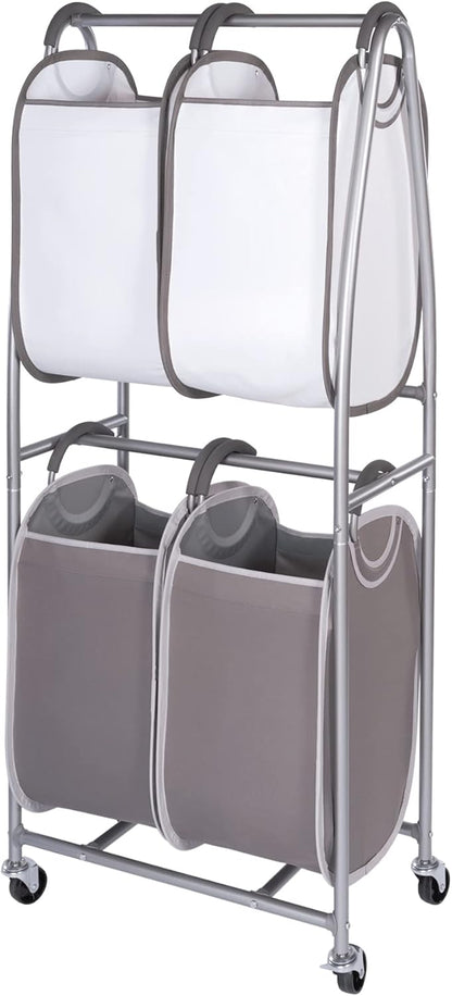 Neatfreak - 2 Tier Vertical Rolling Laundry Cart - Rolling Storage Cart On Wheels With 4 x Tote