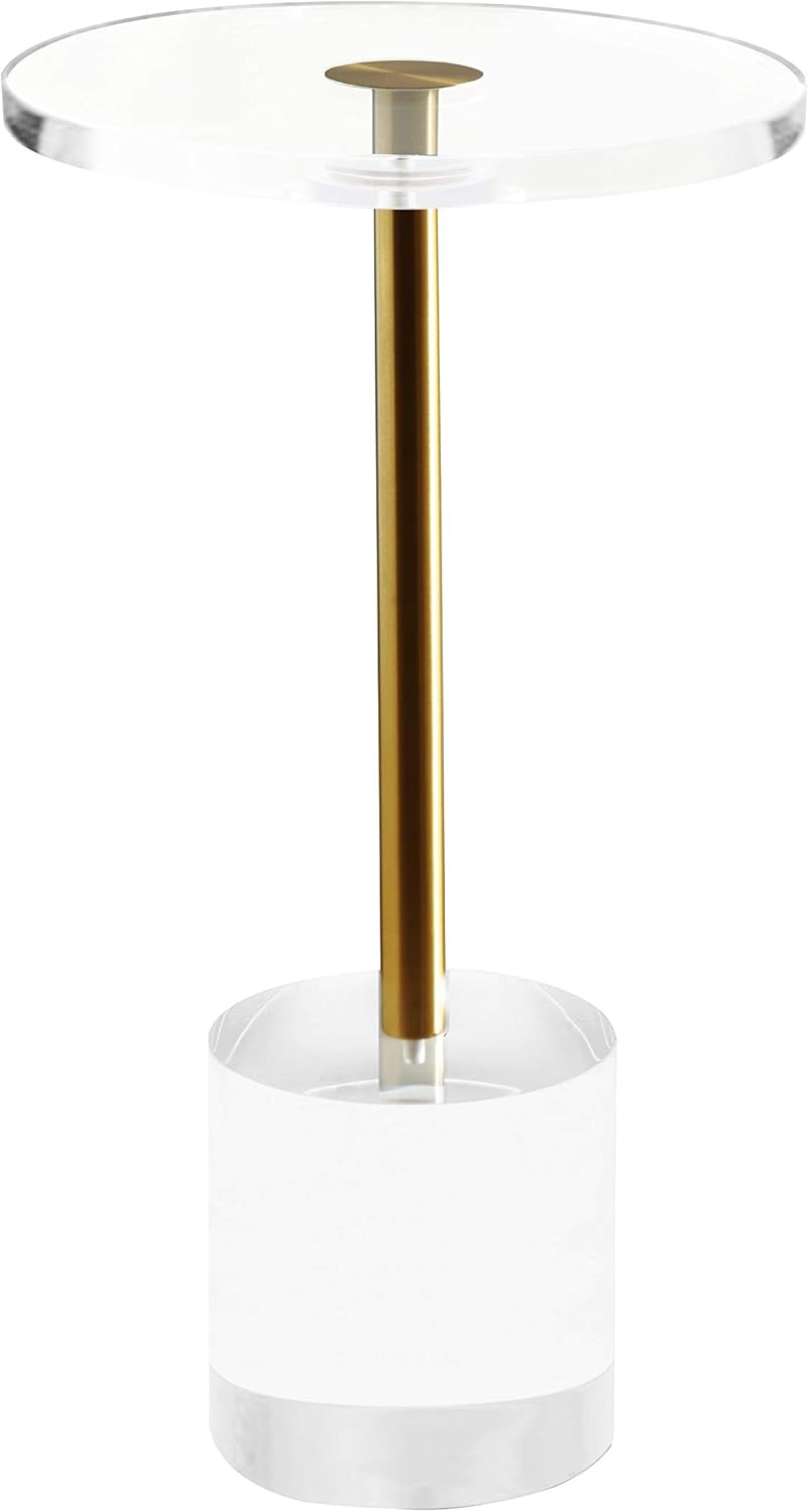 Clear Acrylic End Table,Side Table,Brushed Brass Metal,Round,for Office, Living Room and