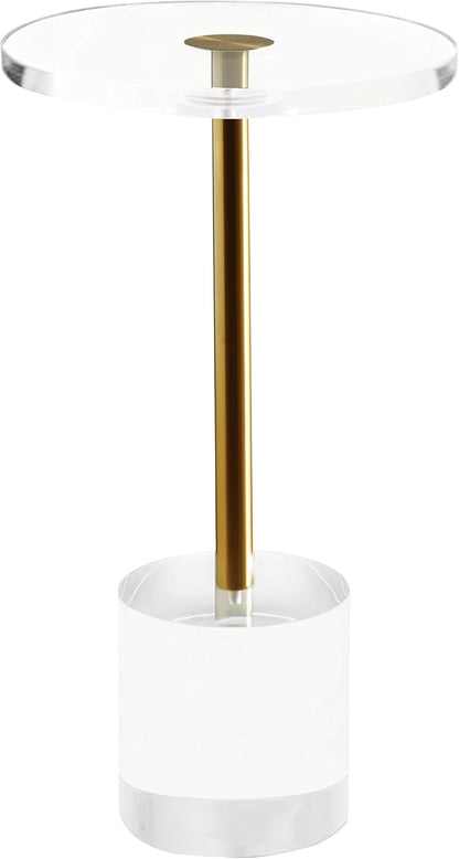 Clear Acrylic End Table,Side Table,Brushed Brass Metal,Round,for Office, Living Room and