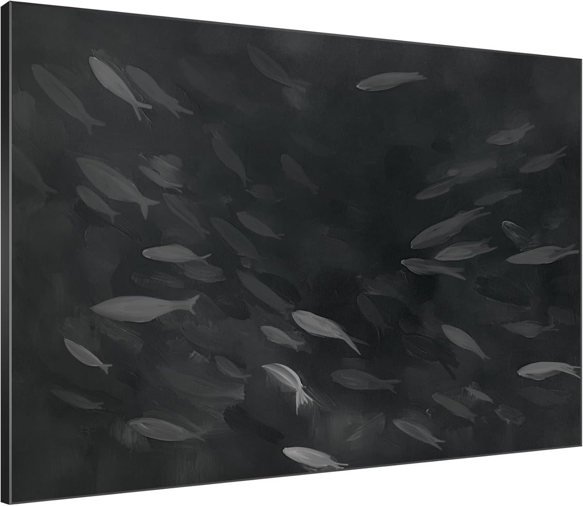 SIGNWIN 36"x46" Extra Large Framed Wall Art Monochrome Fish Silhouettes Illustration for Home