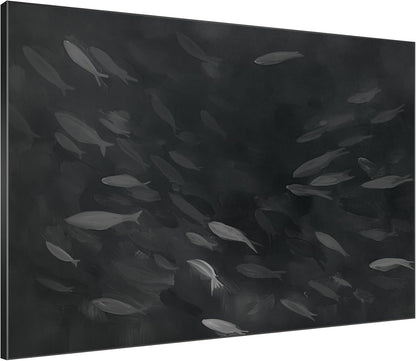 SIGNWIN 36"x46" Extra Large Framed Wall Art Monochrome Fish Silhouettes Illustration for Home