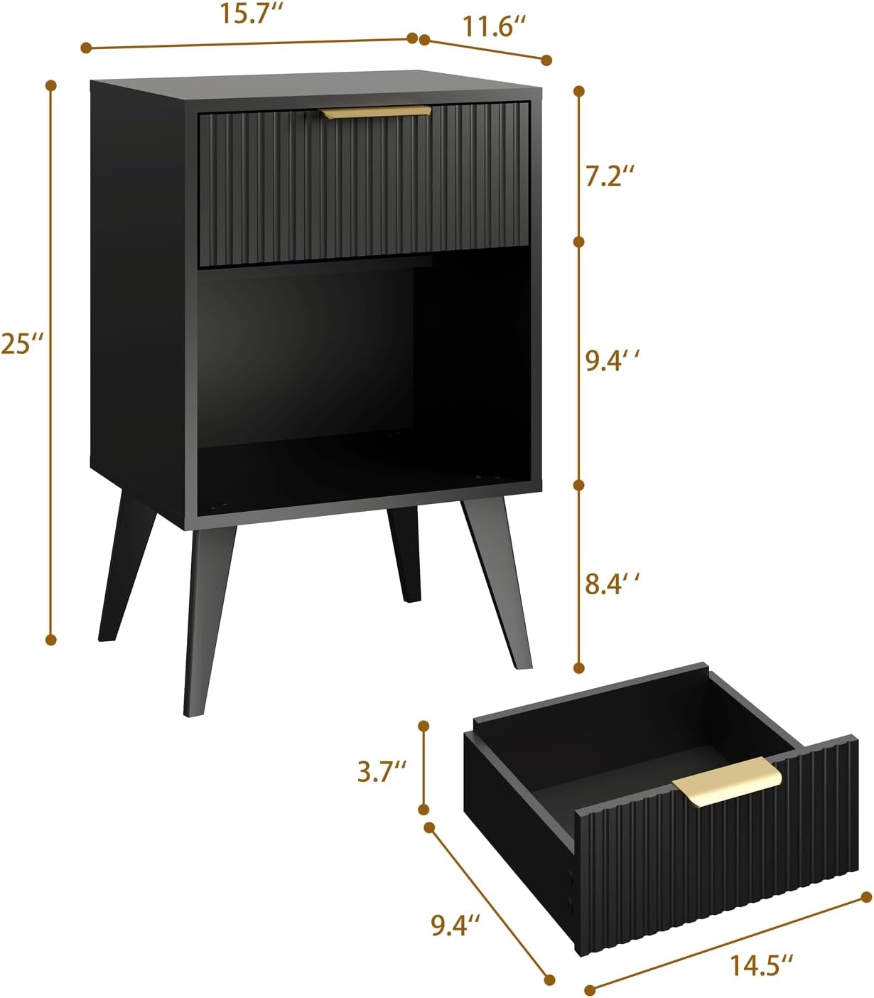 Fluted Night Stand with Opening Storage,Mid Century Bedside Table with Drawer,Modern Nightstand