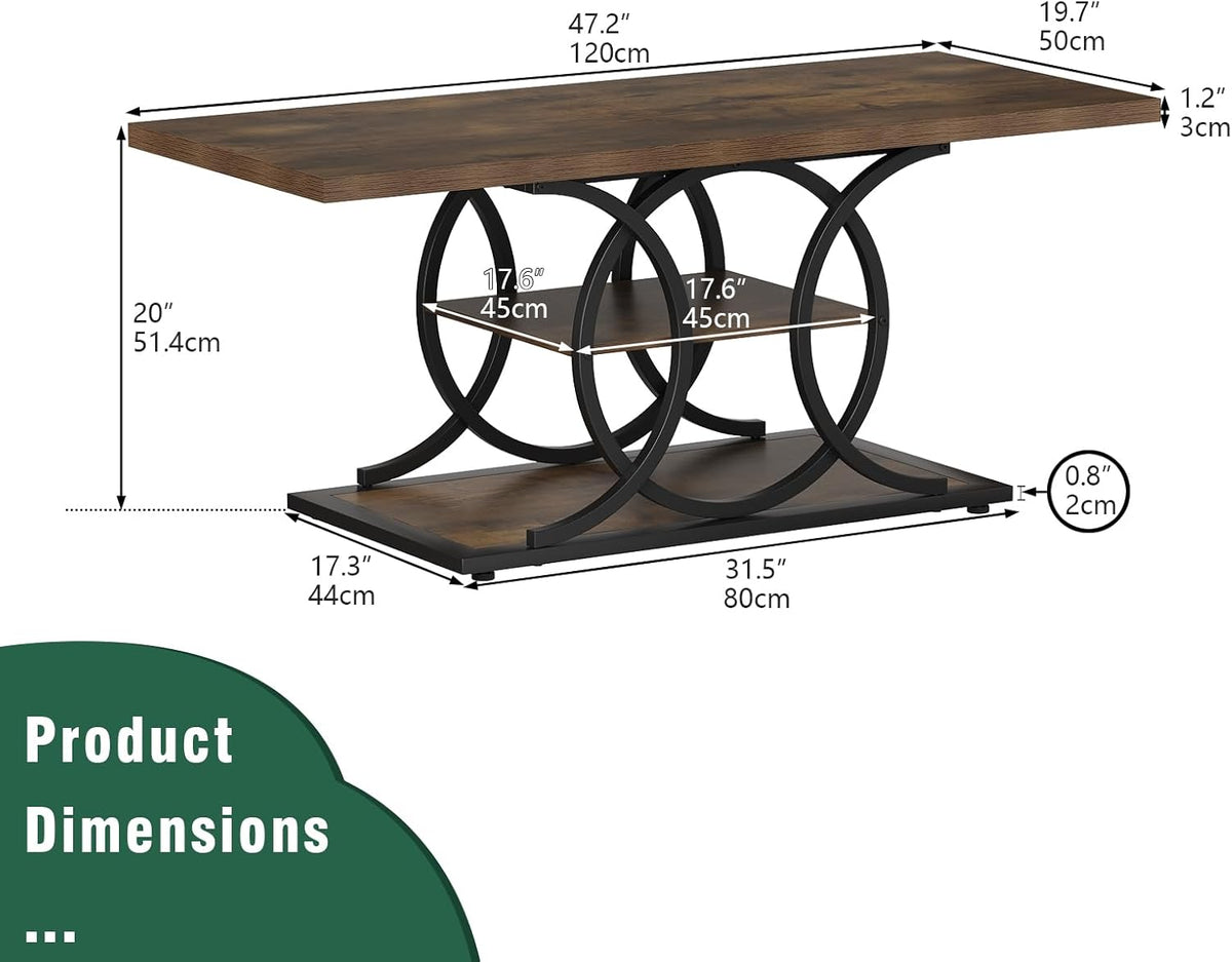 GiftGo Rustic Coffee Table with Storage Industrial 3 Tier Center Living Room Table Farmhouse Wooden