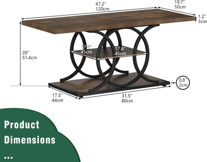GiftGo Rustic Coffee Table with Storage Industrial 3 Tier Center Living Room Table Farmhouse Wooden
