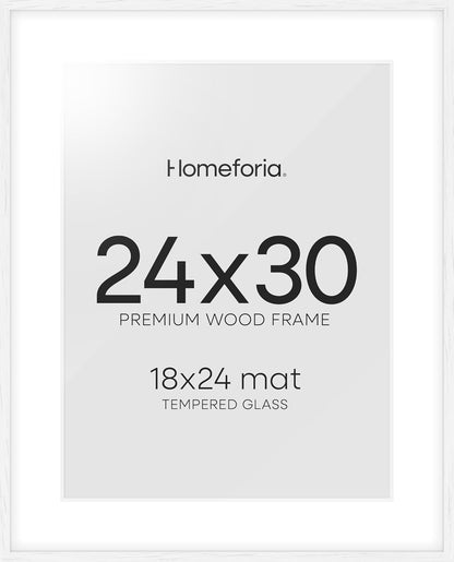 Homeforia 24x30 Poster Frame White, High End Oak 24 x 30 White Wood Picture Frames with Mat 18 x 24