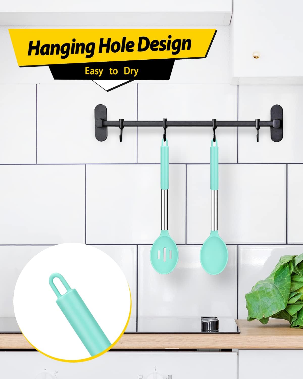Pack of 2 Large Silicone Cooking Spoons,Non Stick Solid Basting Spoon,Heat-Resistant Kitchen