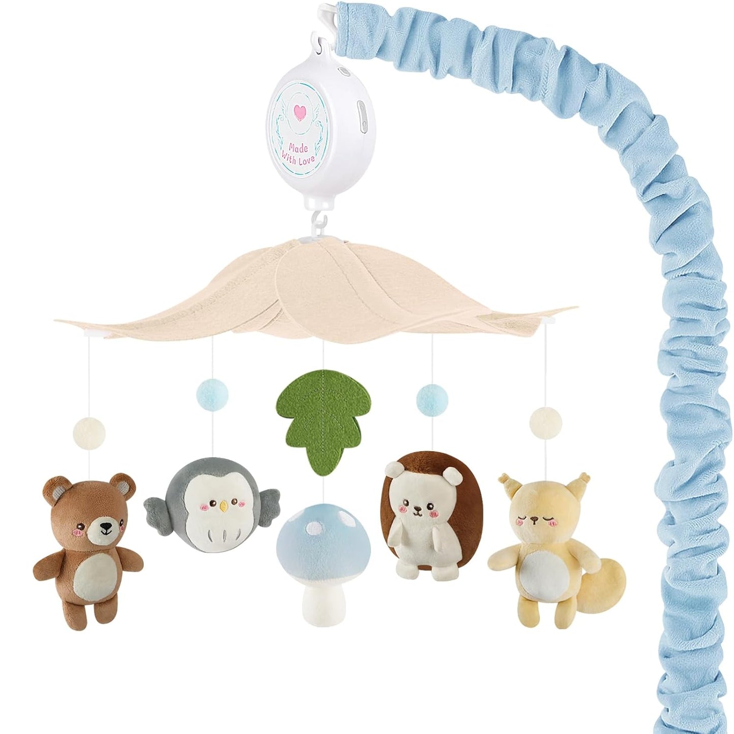 Woodland Crib Mobile – Forest Animals Baby Mobile for Crib with Upgraded 3-Mode Music Box, Blue