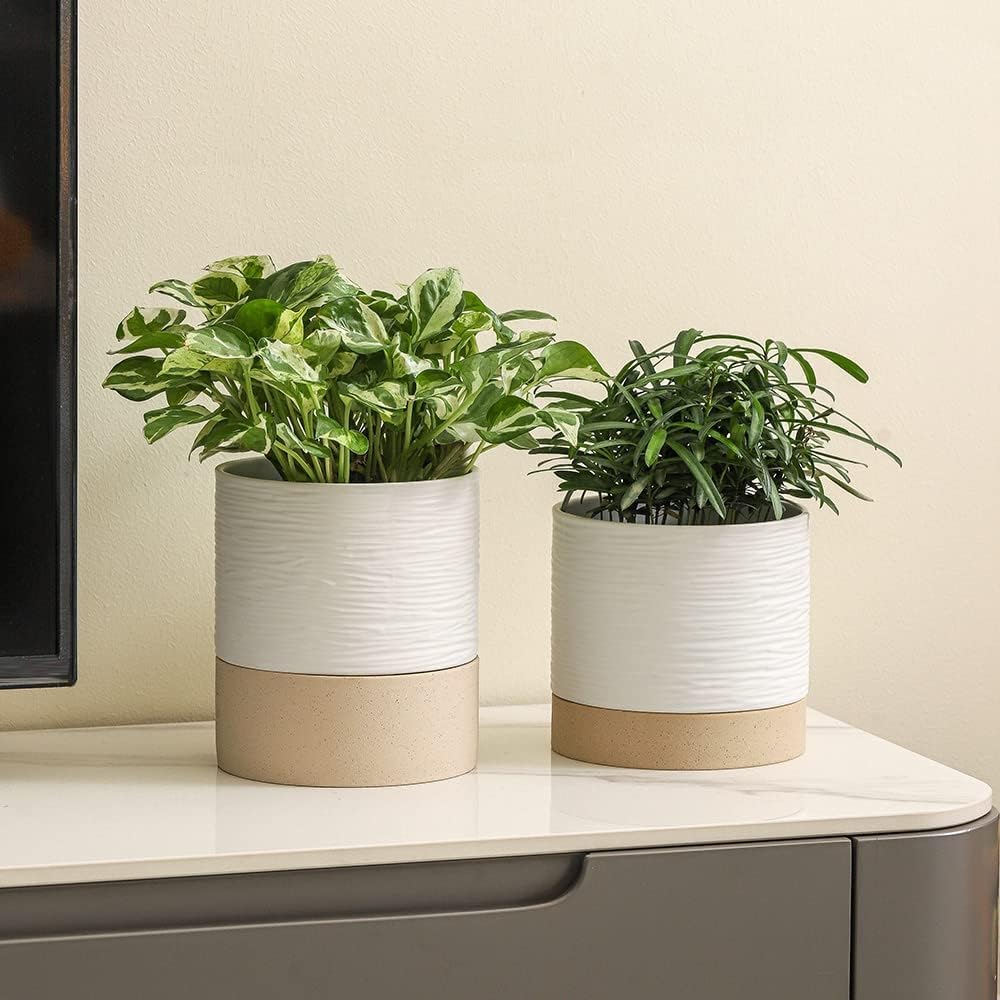 Nihow Self Watering Plant Pot: 6 Inch Ceramic Planter with Drainage Hole & Water Storage Plus for
