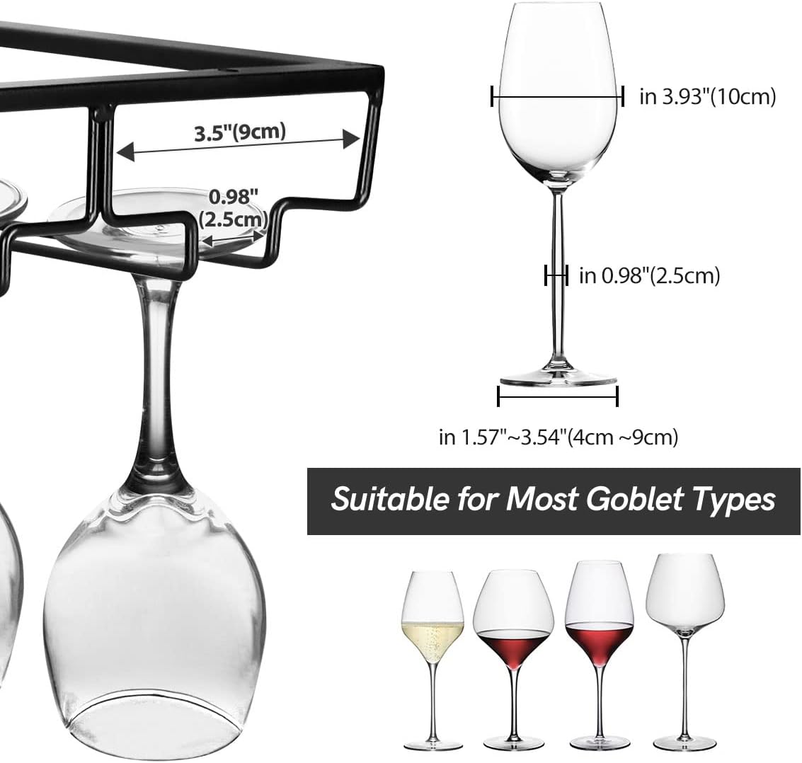Xverycan Wine Glass Rack Under Cabinet, 8 Row Extreme Large Stemware Hanger, Metal Wine Goblet
