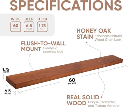 Homeforia Floating 60 inch Oak Shelves, High End Solid Real Wood 60inch Floating Shelf for Wall