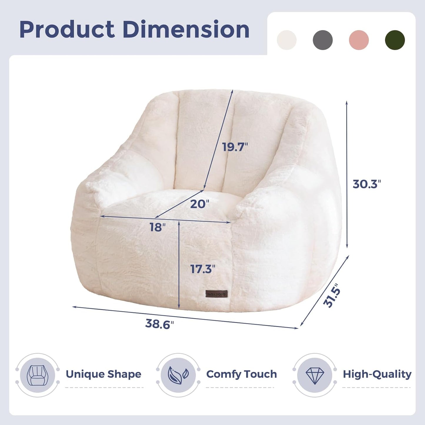 MAXYOYO Bean Bag Chair, Comfy Bean Bag Sofa with Back Support, Faux Fur Bean Bag Chair for Adults