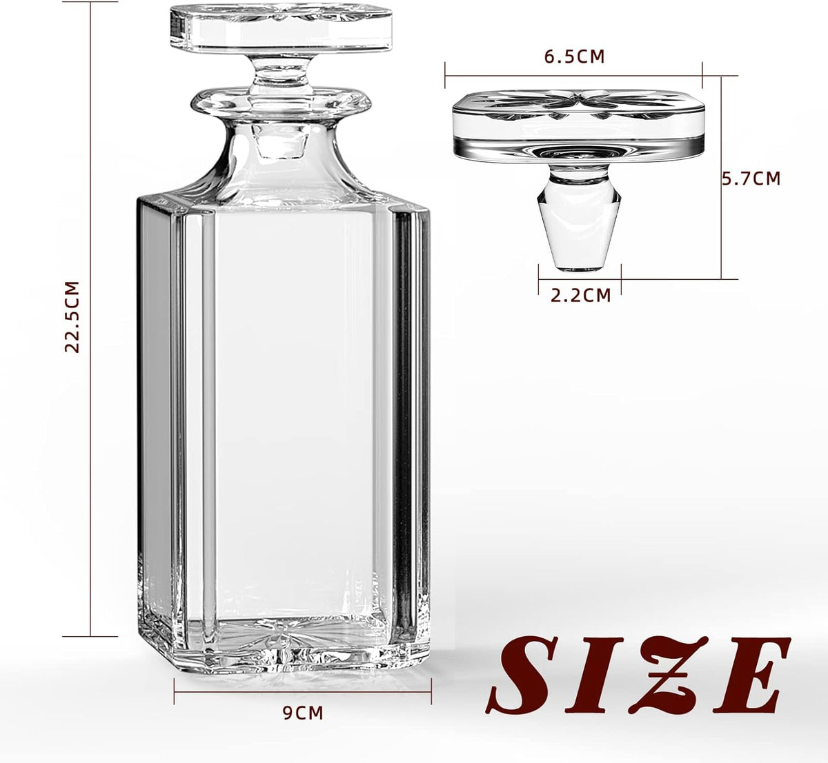 Glass Decanter with Airtight Geometric Stopper - Whiskey Decanter for Wine, Bourbon, Brandy