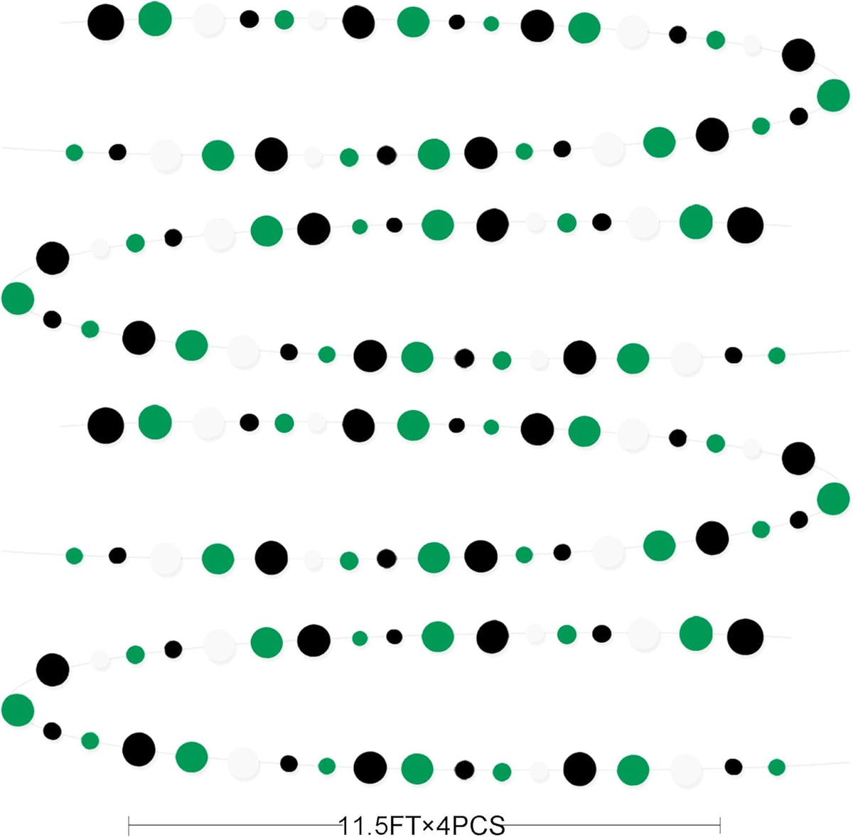 46 Ft Black Green Party Decorations Polka Dots Garlands Green and Black White Hanging Paper Circle