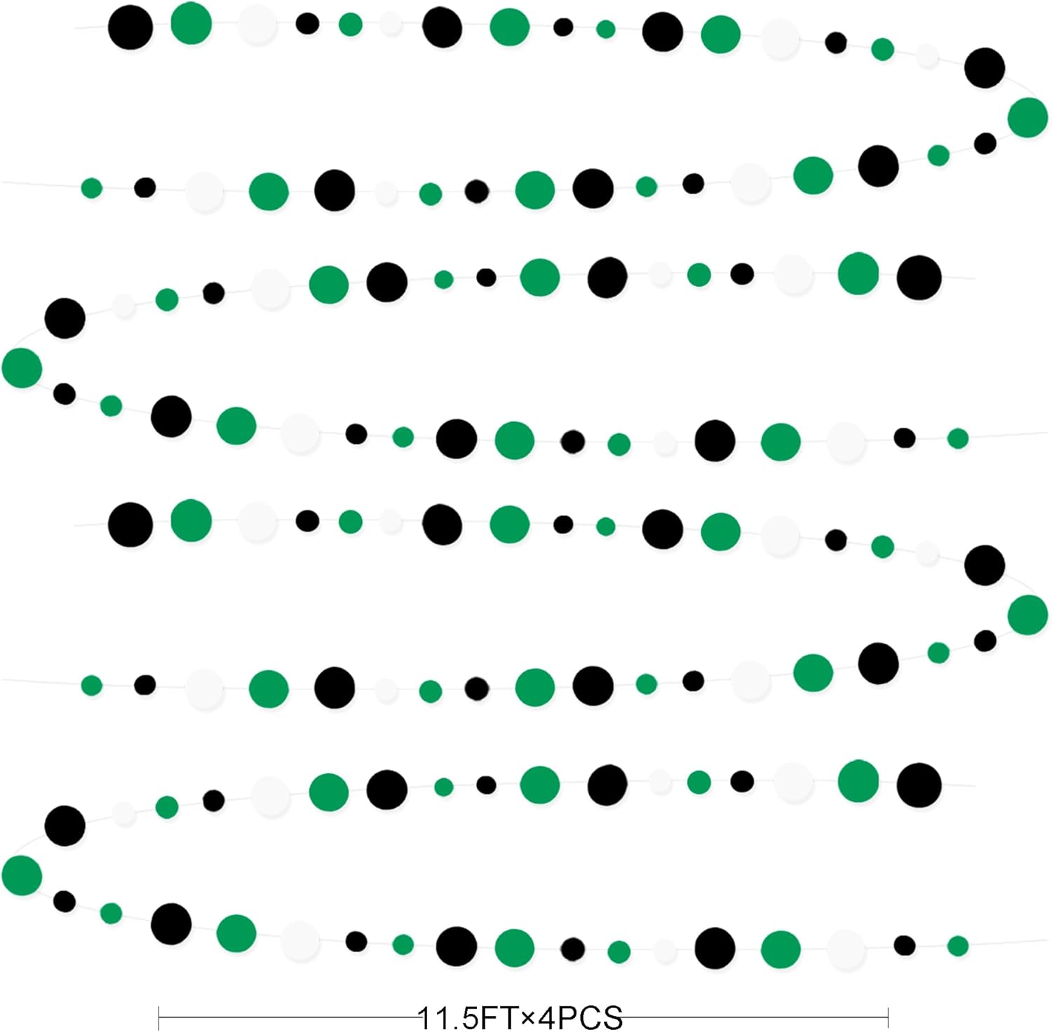 46 Ft Black Green Party Decorations Polka Dots Garlands Green and Black White Hanging Paper Circle