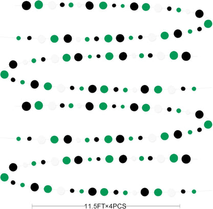 46 Ft Black Green Party Decorations Polka Dots Garlands Green and Black White Hanging Paper Circle