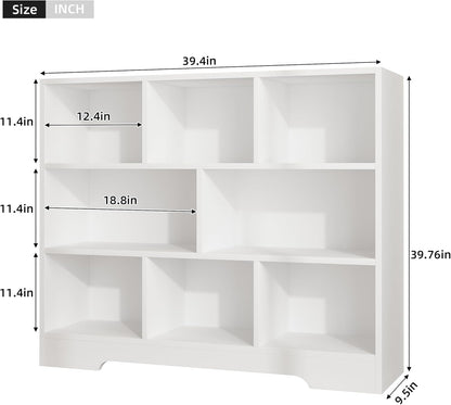 Book Shelf Set of 2, 8 Cubes Storage Organizer, 3-Tier Open Shelf Wooden Bookcase, Freestanding