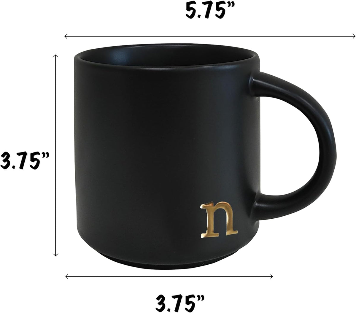 COLLECTIVE HOME - Black Monogram Ceramic Mugs, 15 oz Golden Initial Coffee Cups, Elegant Alphabet