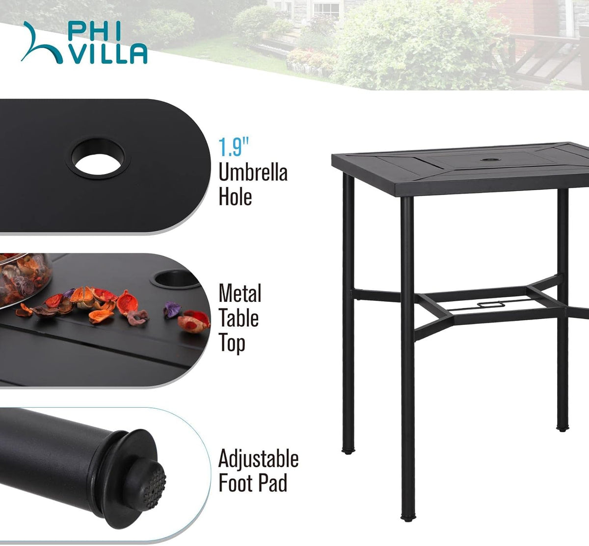 PHI VILLA 5 Piece Patio Bar Hight Dining Set for 4, Outdoor Bar Set with 4 Swivel Cushioned Bar
